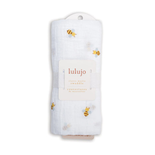 Bees - Muslin Swaddle, 100 x 100 cm Swaddle Blanket Lulujo 