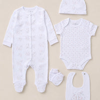 "I Love You" Rabbit design 5 Piece Layette Gift Set - 3 sizes. Set Rock a Bye Baby 