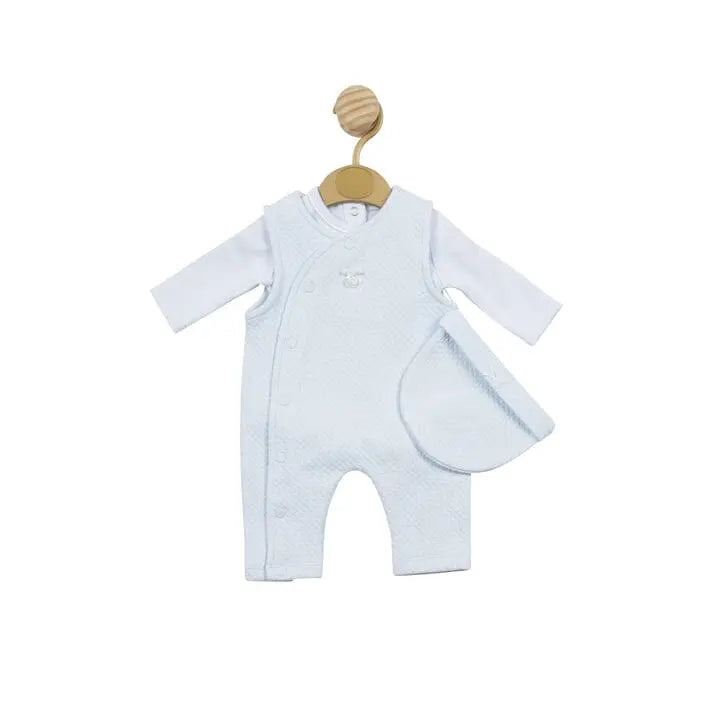 Blue Waffle Tiny Baby Body, Dungaree and Hat - Three Piece Set Outfit Mintini Baby 