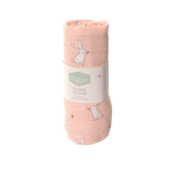 Ziggle Muslin - Pink Bunnies - 80 x 80 cm Swaddle Blanket Ziggle Baby 