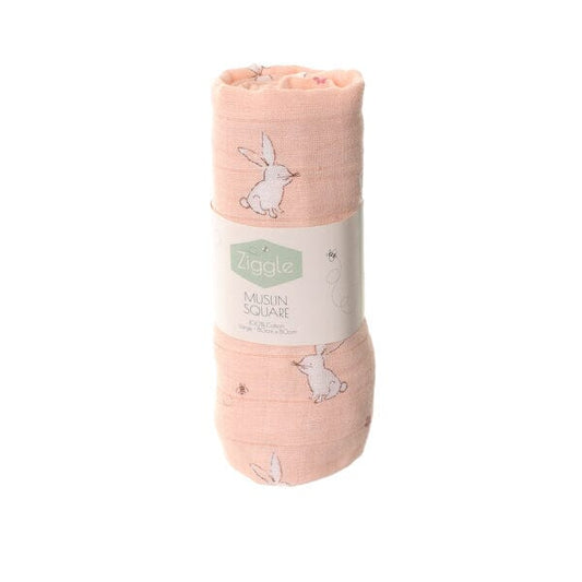 Ziggle Muslin - Pink Bunnies - 80 x 80 cm Swaddle Blanket Ziggle Baby 