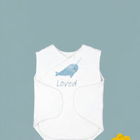 BUNDELS DONE - Organic Cotton Baby Hat & Incubator Vest Set with 'Loved' Narwhal Print | Premature Baby NICU Clothing Bodysuit / Vest Little Dreamer 