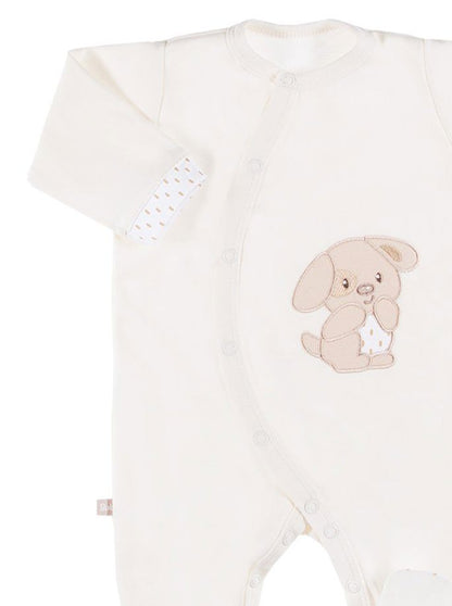 Early Baby Footed Sleepsuit - Puppy, Cream EEVI