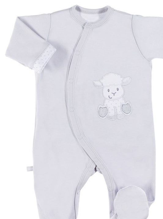 Footed Tiny Baby Sleepsuit, Lamb Design - Grey EEVI