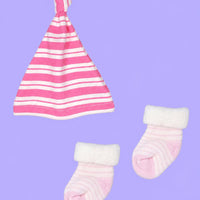 Premature Baby Knotted Hat and Towelling Socks Set - Pink & White Stripes Hat, Mitts & Booties Set Little Mouse Baby Clothing & Gifts 