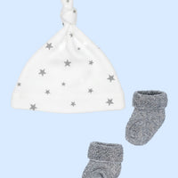 Premature Baby Knotted Hat and Towelling Socks Set - Grey Stars Hat, Mitts & Booties Set Little Mouse Baby Clothing & Gifts 
