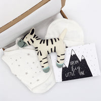 Grey Baby Zebra Gift Set - Incubator Vest, Hat, Teddy and optional Card - 1.5-3lb Set Little Mouse Baby Clothing & Gifts 