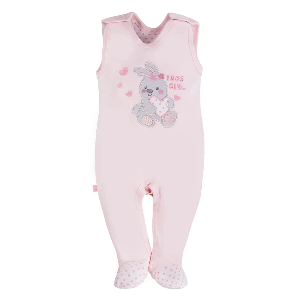 Early Baby Footed Dungarees, Embroidered Bunny Design - Pink Dungaree EEVI 