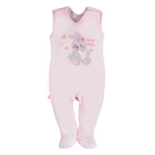 Early Baby Footed Dungarees, Embroidered Bunny Design - Pink Dungaree EEVI 