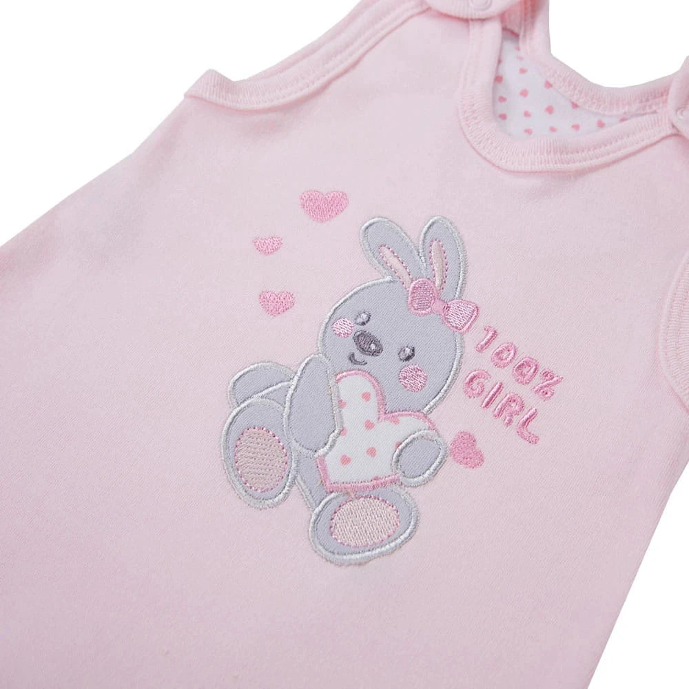 Early Baby Footed Dungarees, Embroidered Bunny Design - Pink Dungaree EEVI 