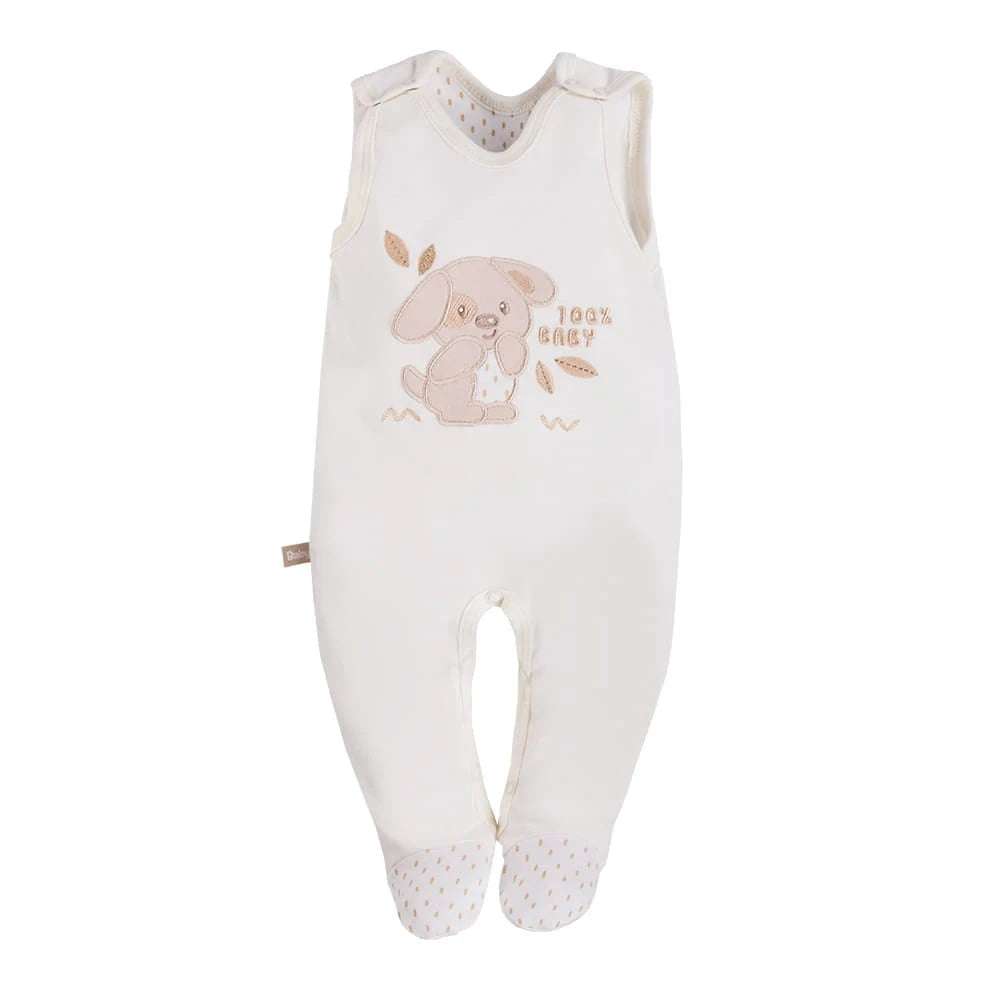 Early Baby Footed Dungarees, Embroidered Puppy Design - Cream Dungaree EEVI 