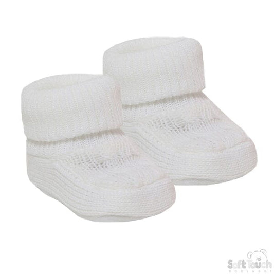 White Cable Knitted Booties Booties Soft Touch 