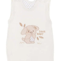 Early Baby Footed Dungarees, Embroidered Puppy Design - Cream EEVI