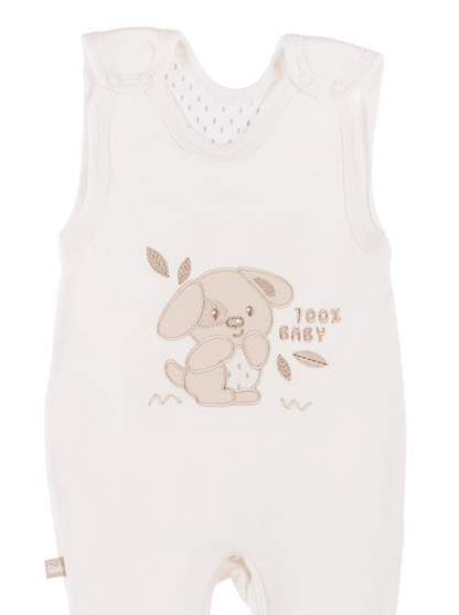 Early Baby Footed Dungarees, Embroidered Puppy Design - Cream Dungaree EEVI 
