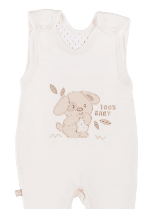 Early Baby Footed Dungarees, Embroidered Puppy Design - Cream Dungaree EEVI 