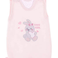 Early Baby Footed Dungarees, Embroidered Bunny Design - Pink EEVI