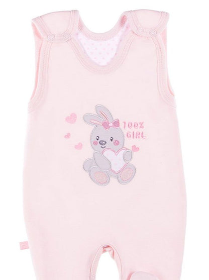 Early Baby Footed Dungarees, Embroidered Bunny Design - Pink EEVI