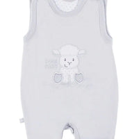 Early Baby Footed Dungarees, Embroidered Lamb Design - Grey EEVI
