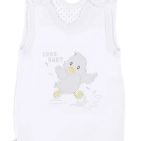 Early Baby Footed Dungarees, Embroidered Chick Design - White EEVI