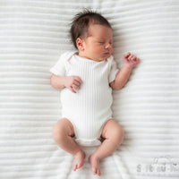 Cream Ribbed Capped Sleeved Bodysuit - 100% Cotton Sleepsuit / Babygrow Soft Touch 