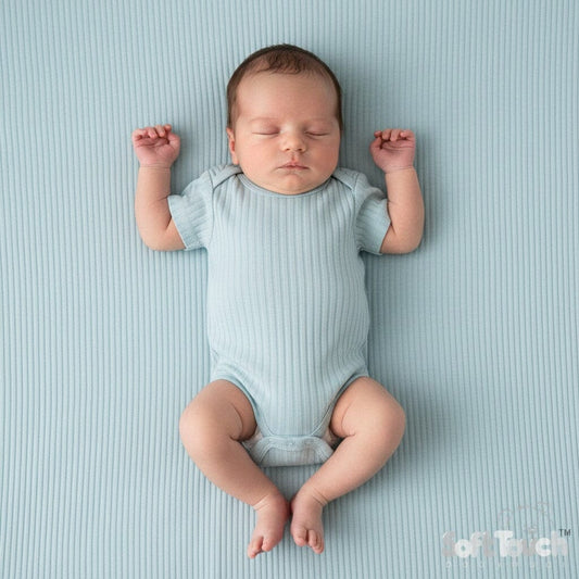 Sage Green Ribbed Capped Sleeved Bodysuit - 100% Cotton Sleepsuit / Babygrow Soft Touch 