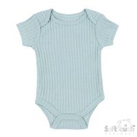 Sage Green Ribbed Capped Sleeved Bodysuit - 100% Cotton Sleepsuit / Babygrow Soft Touch 