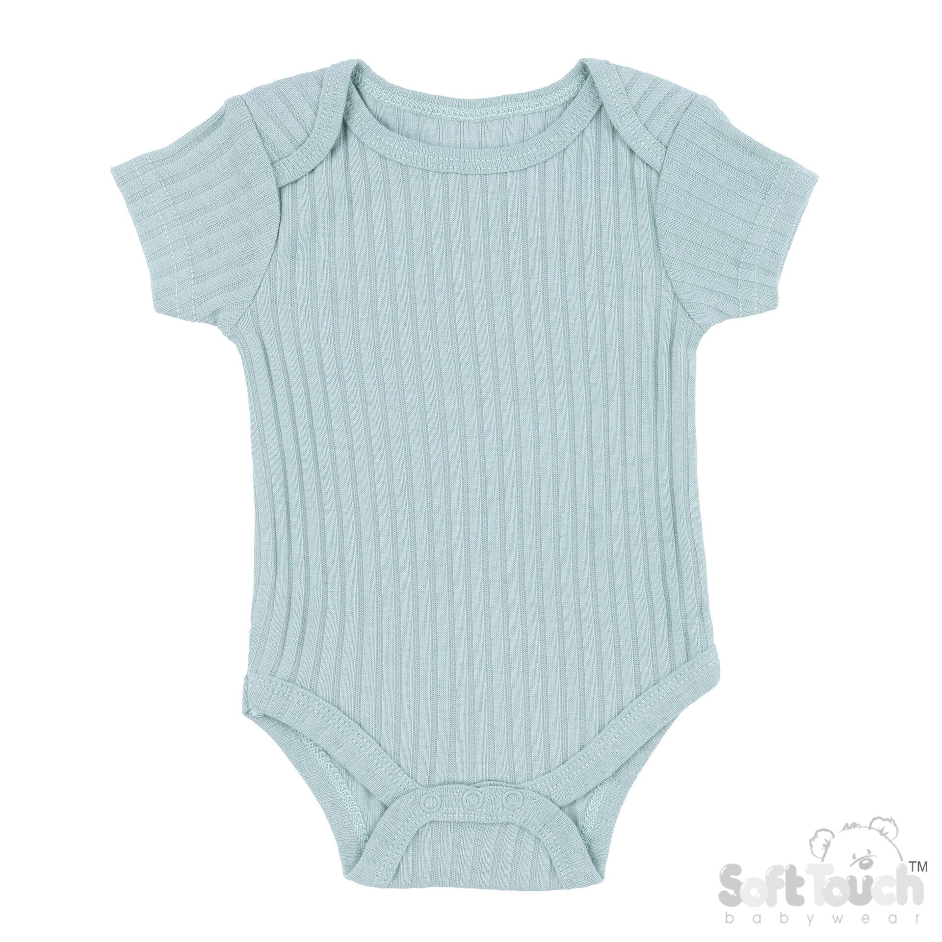 Sage Green Ribbed Capped Sleeved Bodysuit - 100% Cotton Sleepsuit / Babygrow Soft Touch 