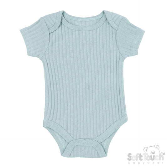 Sage Green Ribbed Capped Sleeved Bodysuit - 100% Cotton Sleepsuit / Babygrow Soft Touch 