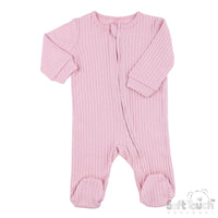 Dusky Pink Ribbed Sleepsuit - 100% Cotton Sleepsuit / Babygrow Soft Touch 