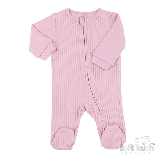 Dusky Pink Ribbed Sleepsuit - 100% Cotton Sleepsuit / Babygrow Soft Touch 