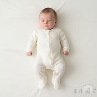 Cream Ribbed Sleepsuit - 100% Cotton Sleepsuit / Babygrow Soft Touch 