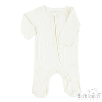 Cream Ribbed Sleepsuit - 100% Cotton Sleepsuit / Babygrow Soft Touch 