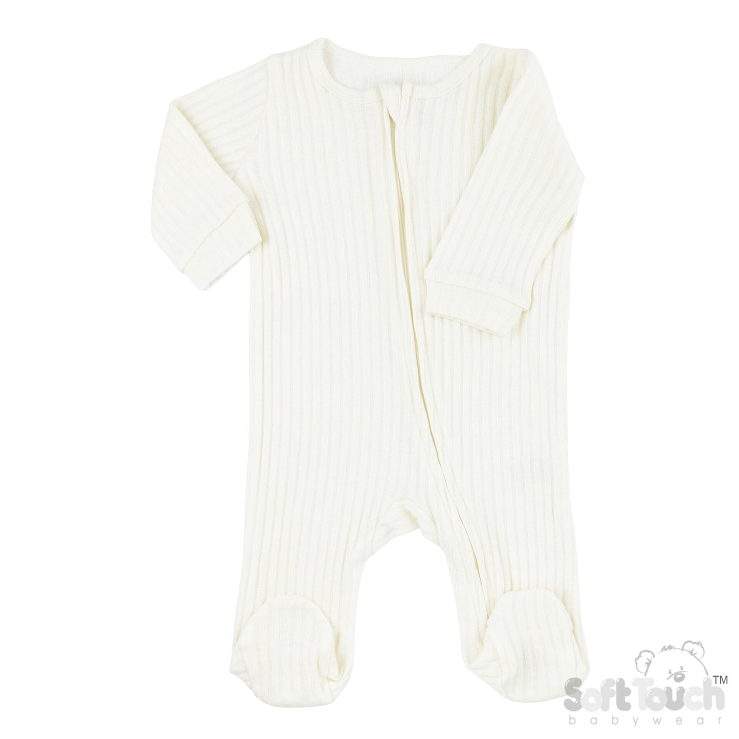 Cream Ribbed Sleepsuit - 100% Cotton Sleepsuit / Babygrow Soft Touch 
