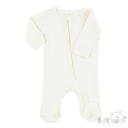 Cream Ribbed Sleepsuit - 100% Cotton Sleepsuit / Babygrow Soft Touch 