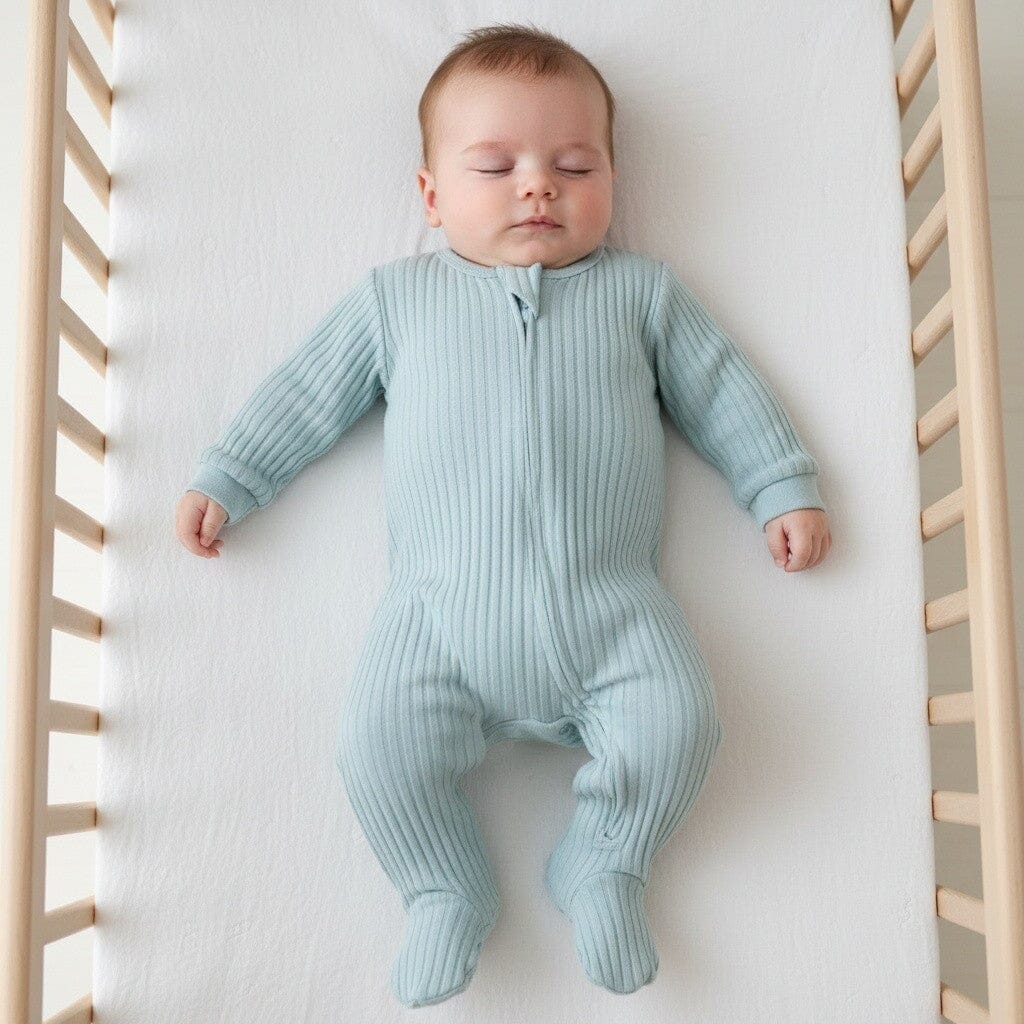 Sage Green Ribbed Sleepsuit - 100% Cotton Sleepsuit / Babygrow Soft Touch 