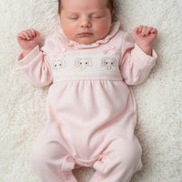 Baby Pink Smocked "Elephant" All In One Sleepsuit / Babygrow Tiny Chick 