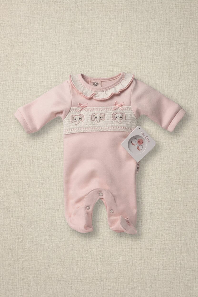 Baby Pink Smocked "Elephant" All In One