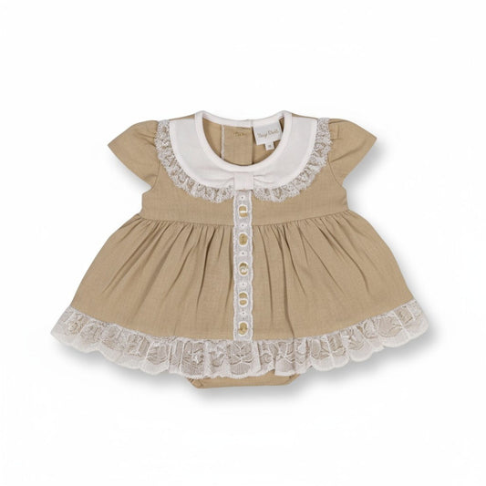 Premature Taupe Baby Lace and Linen Dress Set Dress Tiny Chick 