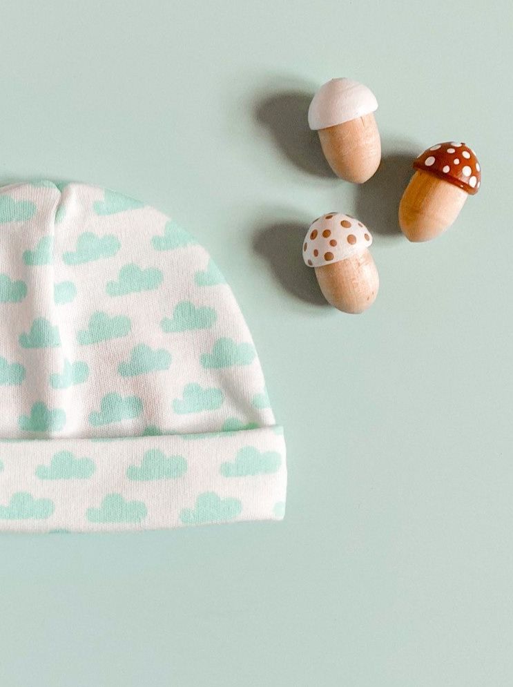Preemie Round Hat, Mint Cloud, Premium 100% Organic Cotton Tiny & Small