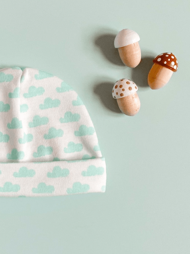 Preemie Round Hat, Mint Clouds (3 sizes) Premature Baby Clothes
