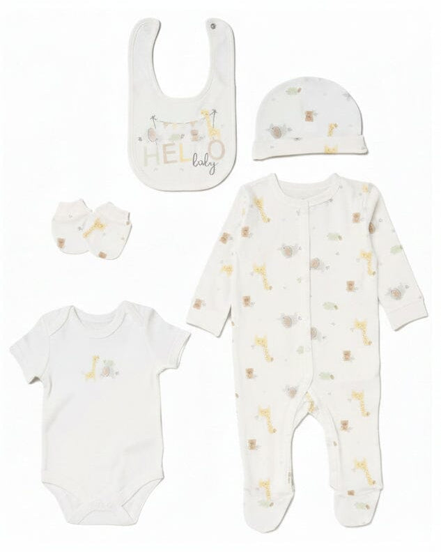 'Hello Baby Animals' 5 Piece Layette Gift Set