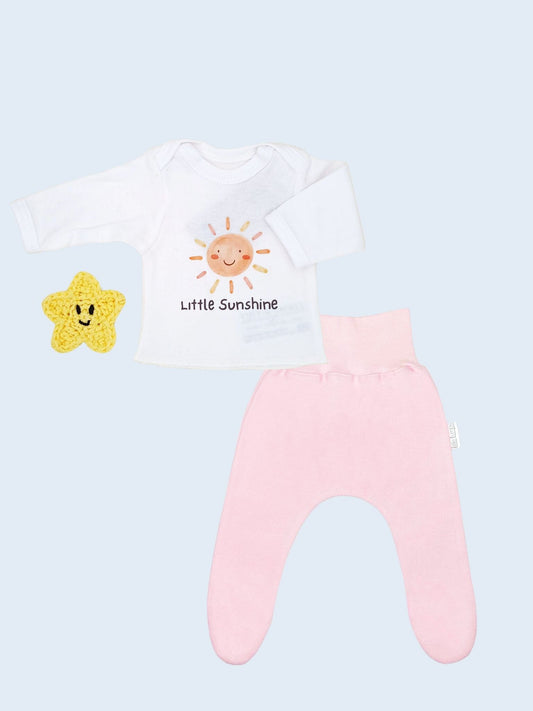 2 Piece Wrap Top & Pink Trouser Set, Little Sunshine Top & Trousers Tiny & Small 