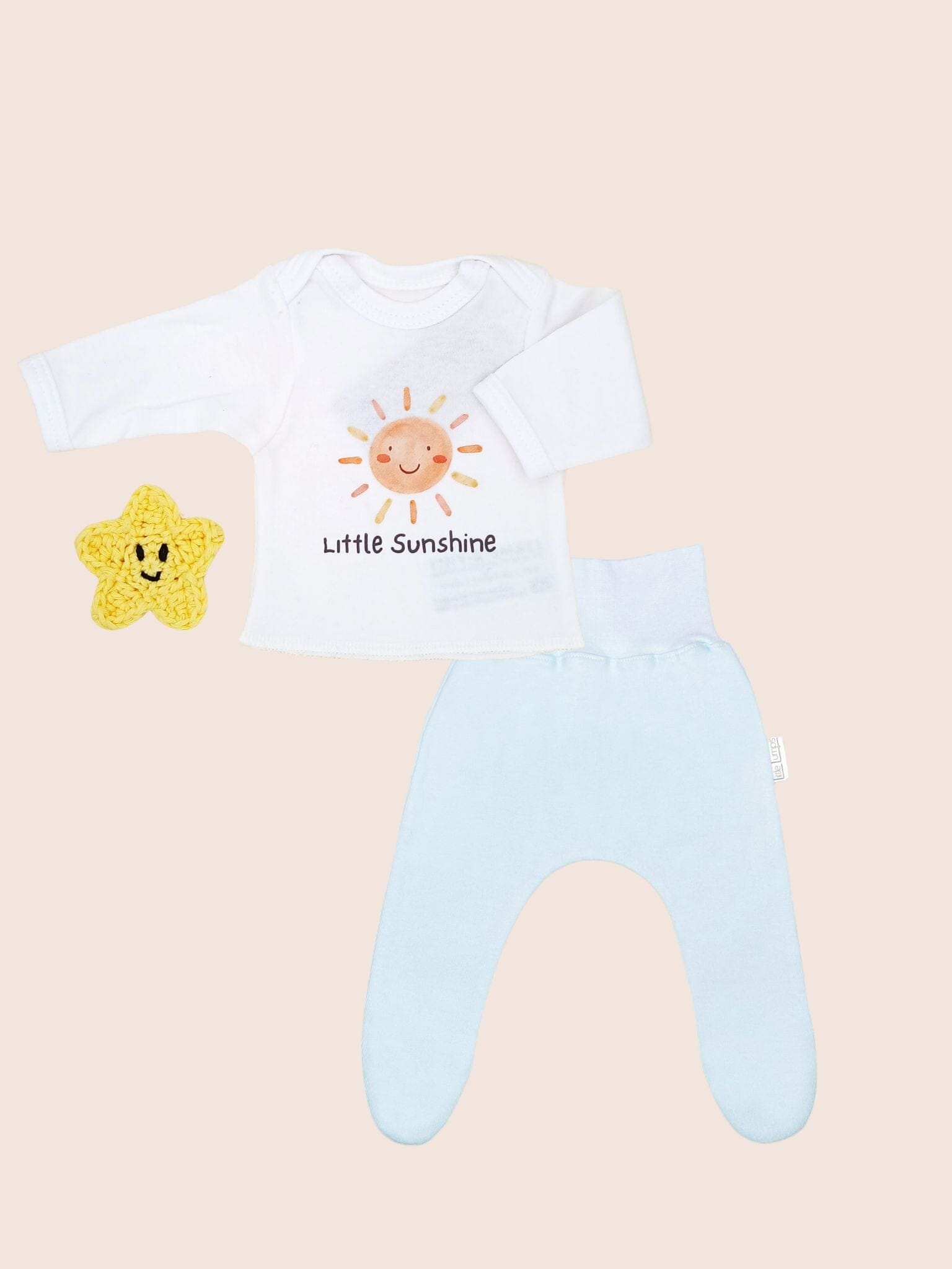 2 Piece Wrap Top & Blue Trouser Set, Little Sunshine Top & Trousers Tiny & Small 