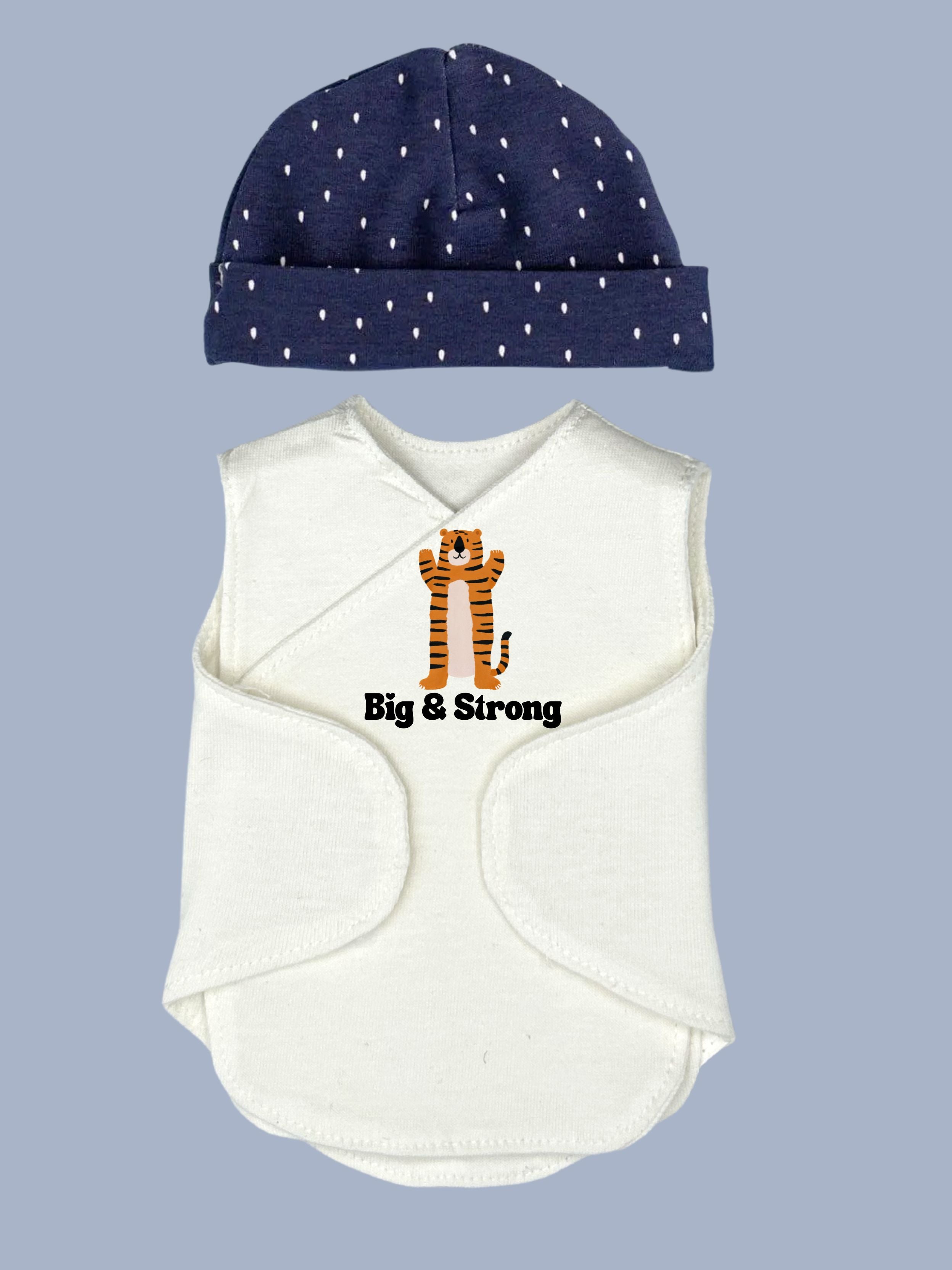 Organic Cotton Hat & Incubator Vest Set - Big and Strong
