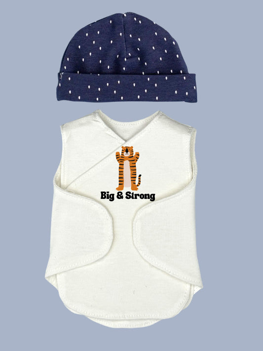 Organic Cotton Hat & Incubator Vest Set - Big and Strong