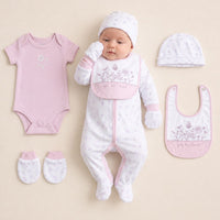 Floral 'You Are Loved' 5 Piece Layette Gift Set - 3 sizes. Set Rock a Bye Baby 