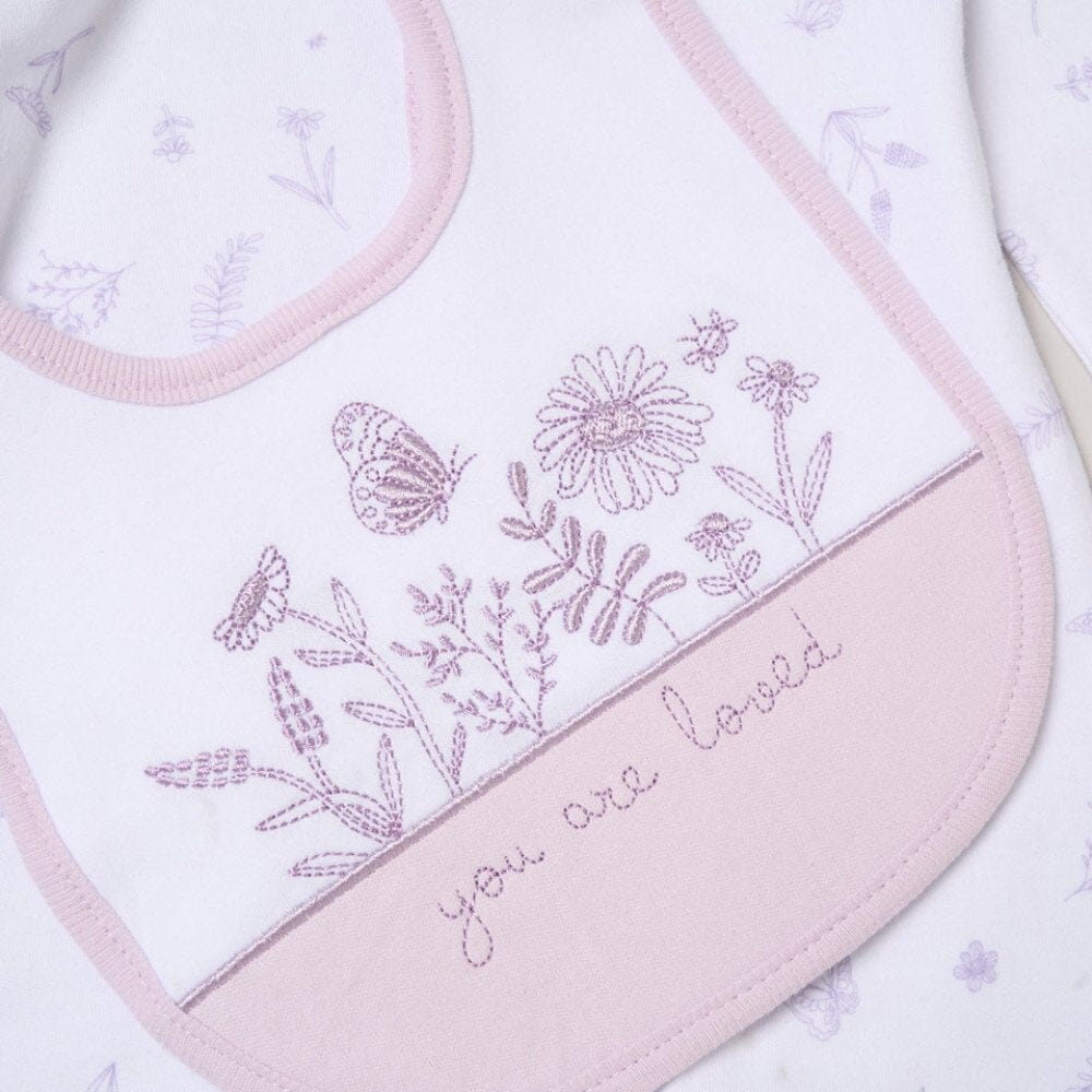 Floral 'You Are Loved' 5 Piece Layette Gift Set - 3 sizes. Set Rock a Bye Baby 