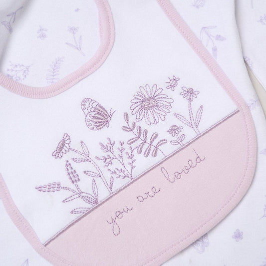 Floral 'You Are Loved' 5 Piece Layette Gift Set - 3 sizes. Set Rock a Bye Baby 