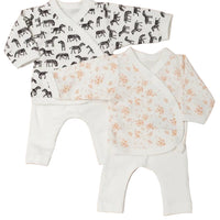 Twin Bundle - 2 piece sets in Little Zebras & Apricot Floral Print, Organic Cotton Multipack Tiny & Small 