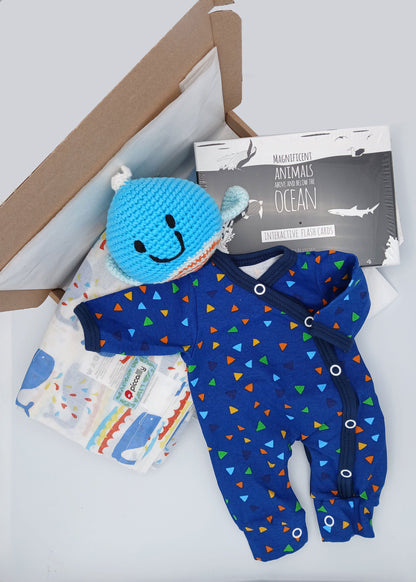 A nod to the Ocean Gift Box with Outfit - Toy, Muslin, Flash Cards & Sleepsuit Gift Set Little Mouse Baby Clothing & Gifts 